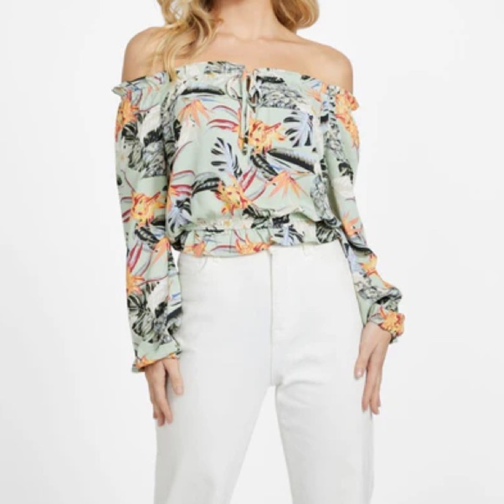 Women’s Guess Floral Long Sleeve Off-Shoulder Top size L